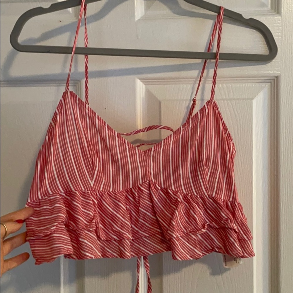 Red and white ruffled crop top